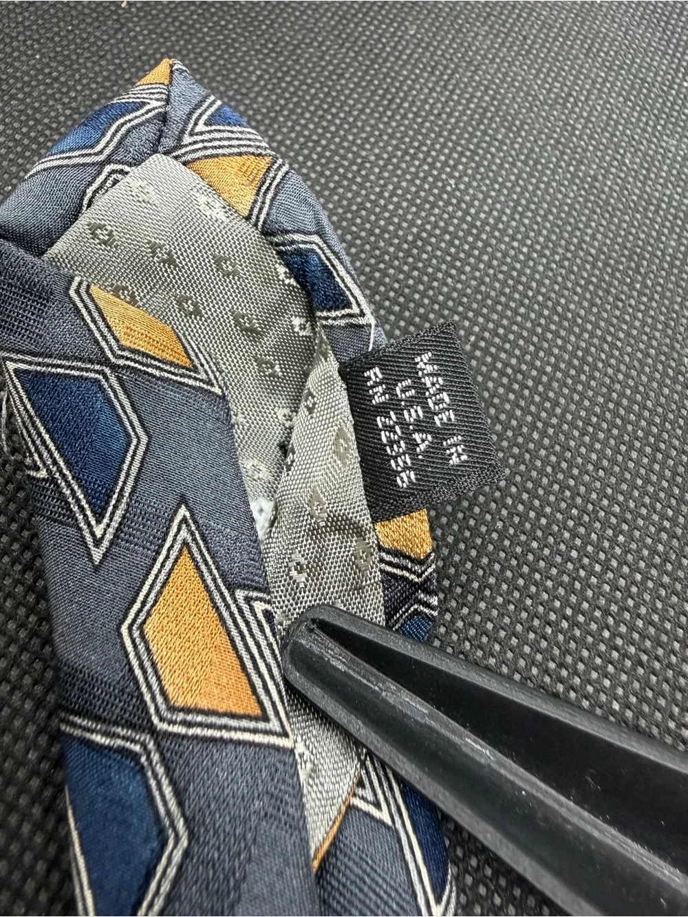 Vintage Monsieur Givenchy Silk Tie Geometric Blue Gold Made USA 57.5” x 4”